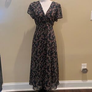 Vylette: Black Ditsy Floral Short Sleeve Wrap Maxi Dress SIZE XL **NO TAGS**